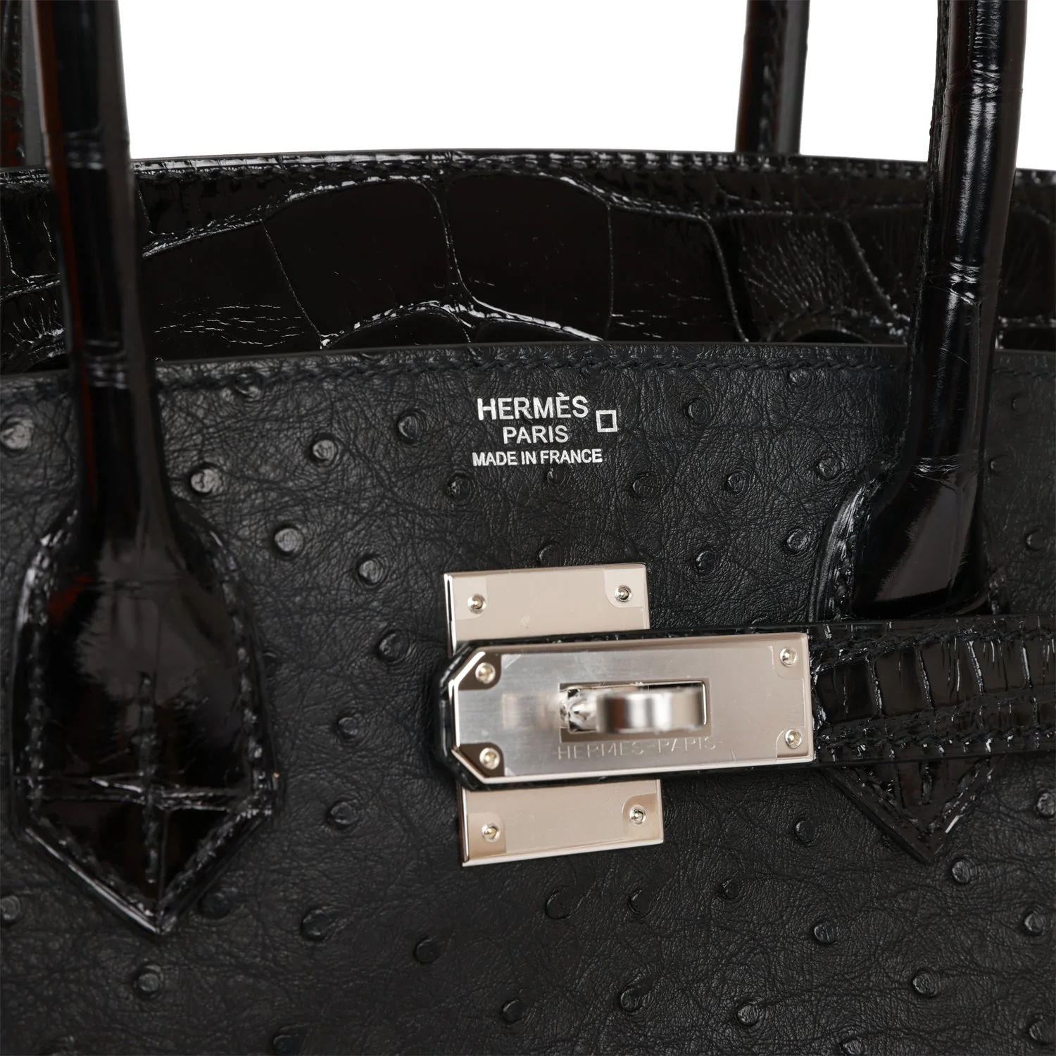 Hermès Birkin 30 Black Shiny Alligator and Ostrich Touch Palladium Hardware